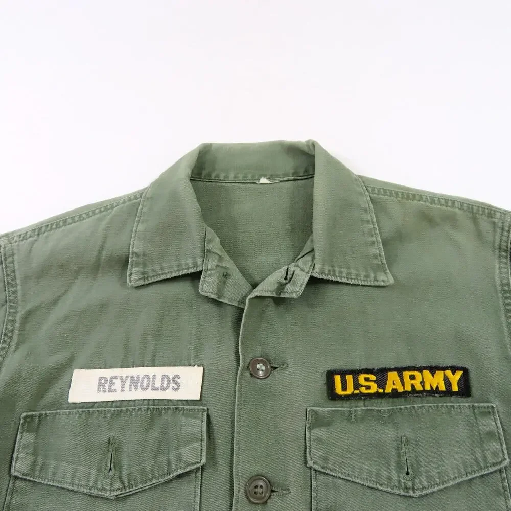 Army Cotton Sateen Shirt, Utility Button Down, Green, Sz M? 1960s